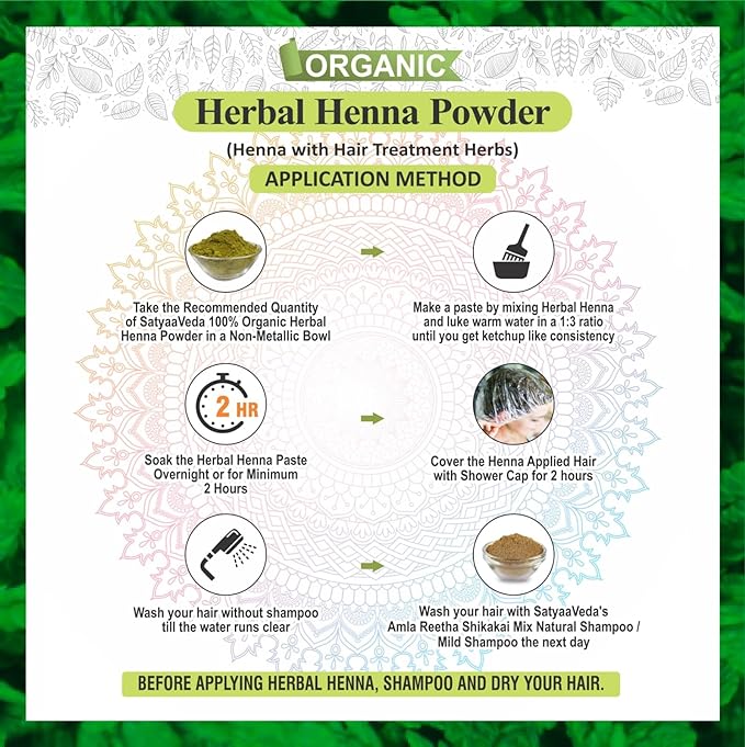 SatyaaVeda Organic Herbal Henna & Indigo Combo for Hair Colour & Care 100g (Pack of 2)