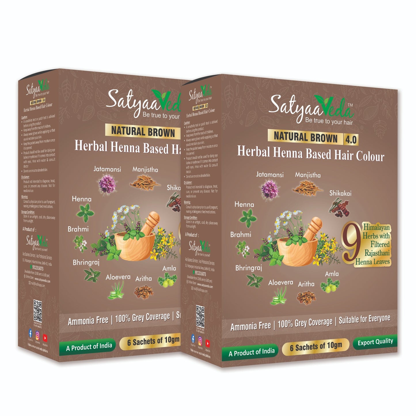 SatyaaVeda Herbal Brown Hair Colour | Ammonia-Free | 60g