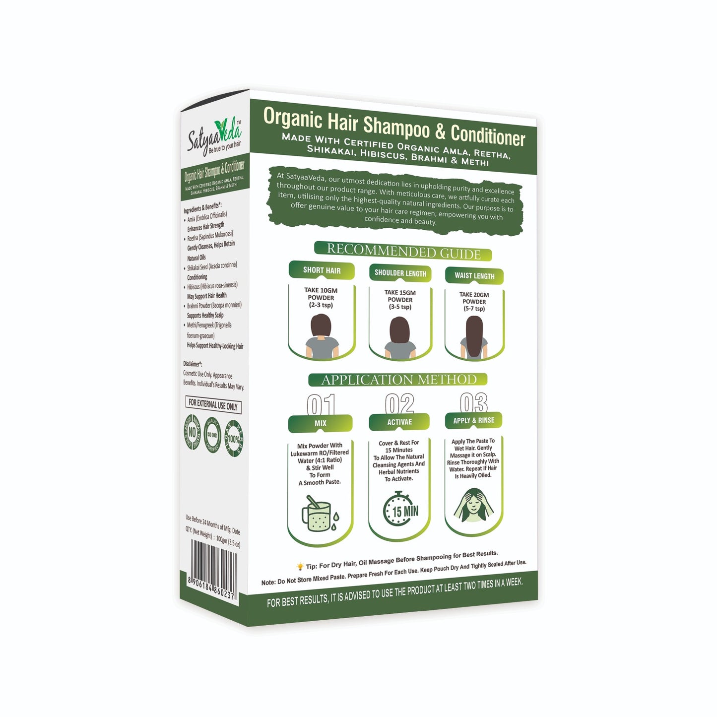 SatyaaVeda Organic Herbal Shampoo & Conditioner Powder – 100g