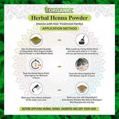 SatyaaVeda Organic Herbal Henna & Indigo Combo for Hair Colour & Care 100g (Pack of 2)