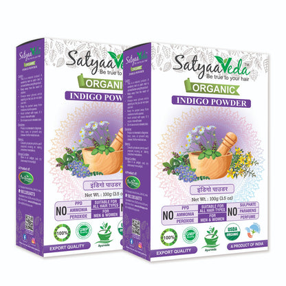 SatyaaVeda 100% Organic Indigo Hair Colour | Plant-Based, PPD-Free, Safe & Gentle Formula | 100g