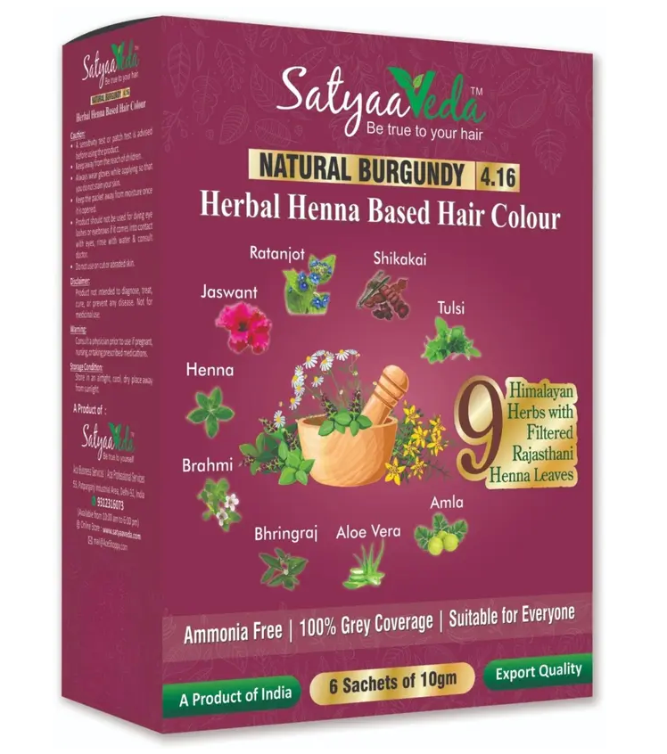 SatyaaVeda Herbal Black Hair Colour | Henna-Based Ammonia-Free 60g