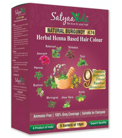 SatyaaVeda Herbal Black Hair Colour | Henna-Based Ammonia-Free 60g