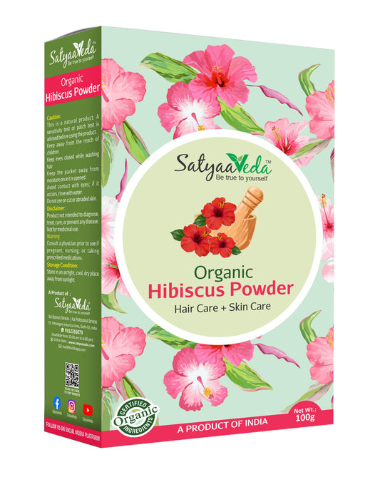 SatyaaVeda Organic Hibiscus Powder | Gudhal Ka Phool For Fuller-Looking Hair & Healthy-Looking Skin | No Chemicals & Preservatives | 100g